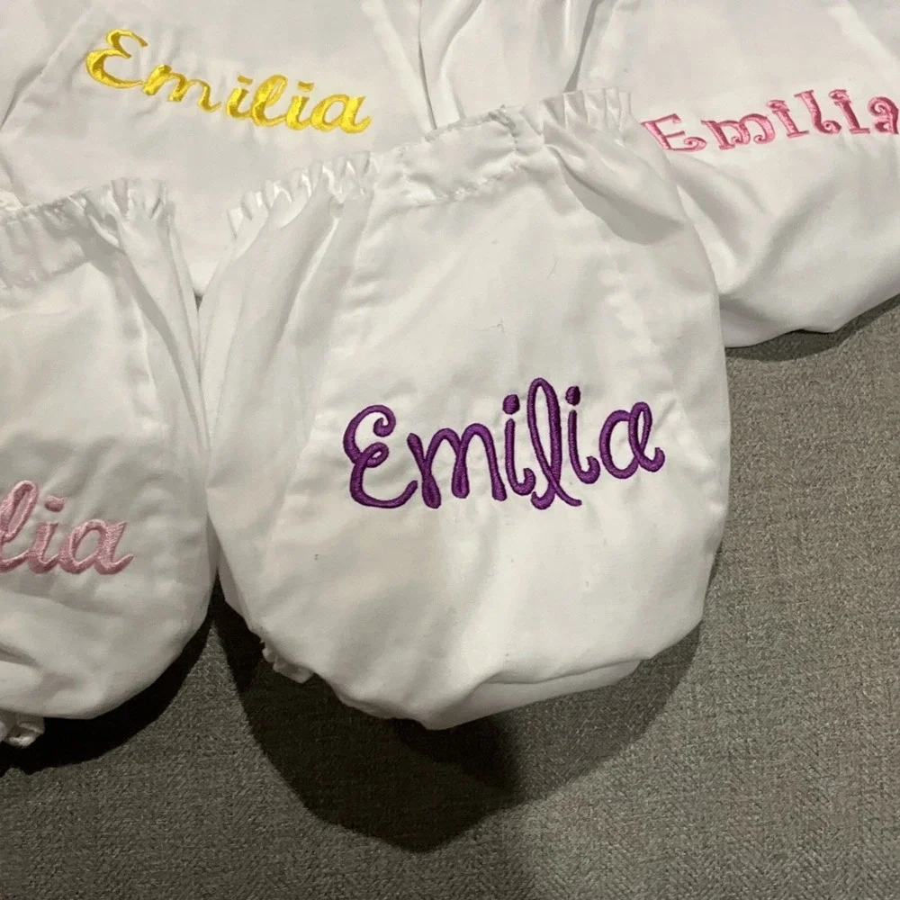 Monogrammed Emilia Baby Bloomers Size 2 +4 White Lace Trim, Set Of 8, New